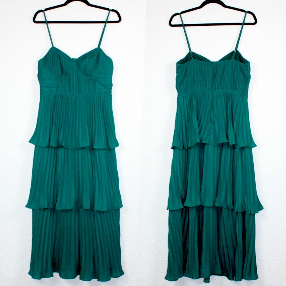 NWOT Lulus Cascading Crush Emerald Tiered Bustier Midi Dress